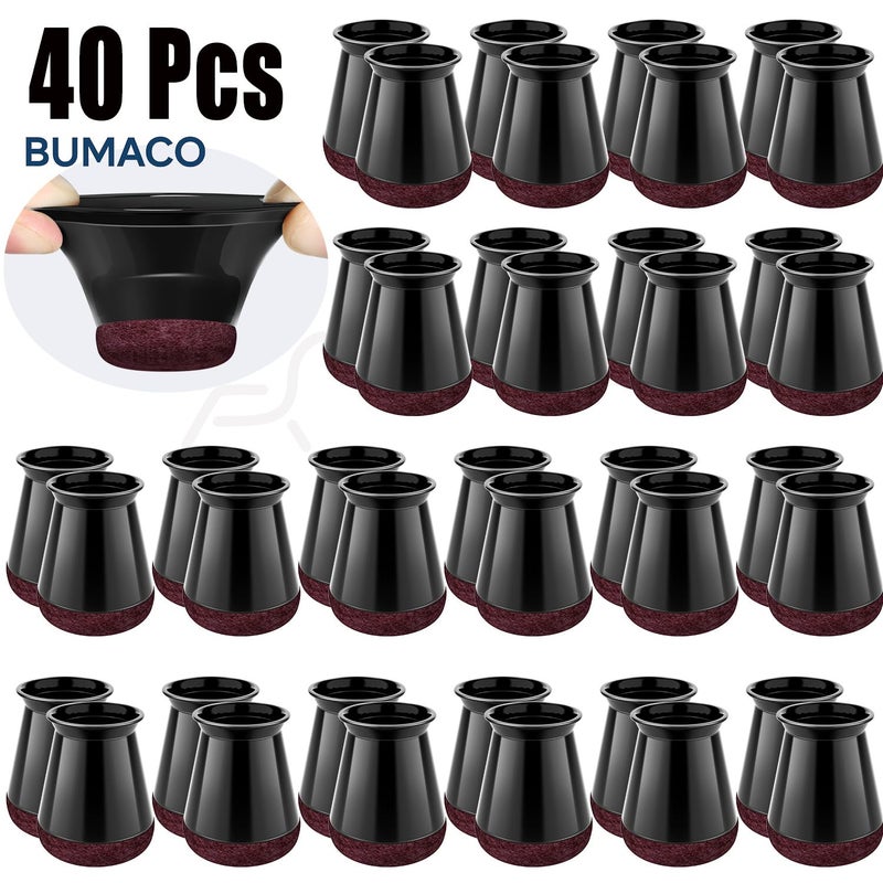 BUMACO واقيات أرجل الكرسي من BUMACO، واقيات أرجل الكرسي للأرضيات الصلبة، أغطية سيليكون لحماية الأرضيات، أسود - 40 قطعة مقاس XS عالمي (8/16 بوصة - 15/16 بوصة) - Image 4